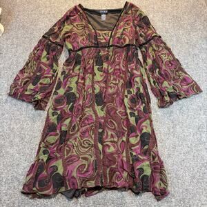 Eva Blue Dress Paisley Mesh Y2K Fairy Grunge Whimsigoth Long Sleeve Size 8